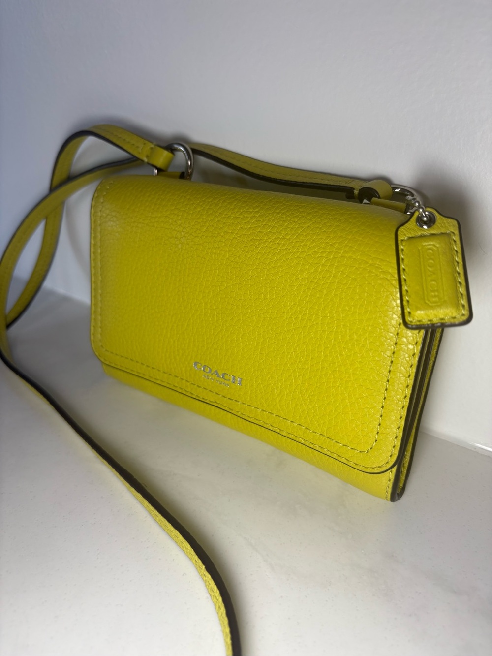 COACH Pebbled Leather Mini Flap Crossbody Wallet